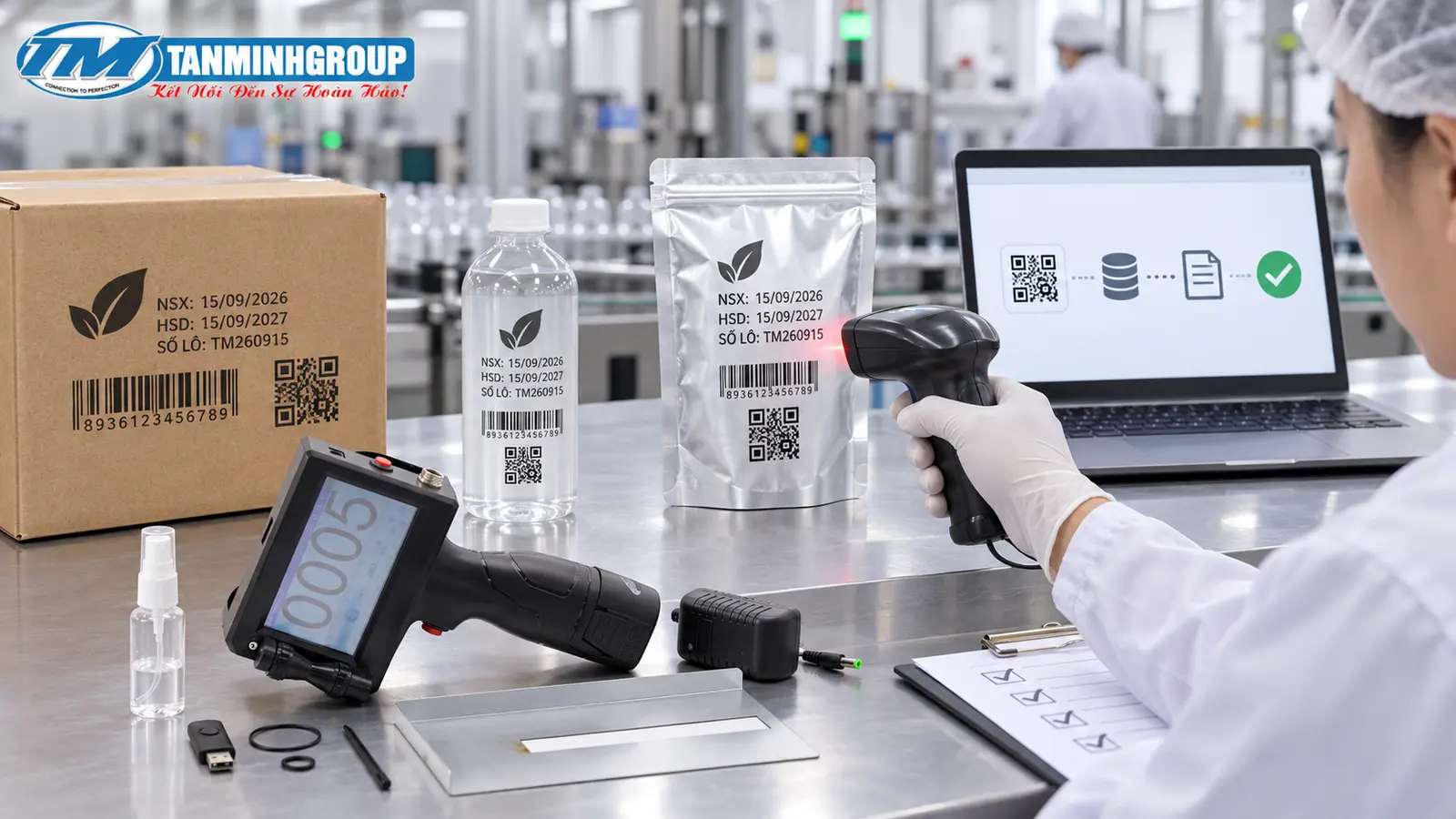 Máy in date in mã vạch mã QR hỗ trợ truy xuất nguồn gốc sản phẩm