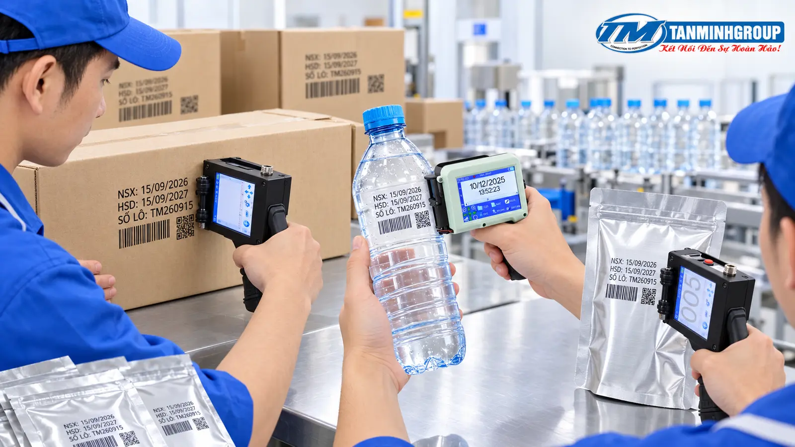 Máy in date cầm tay TIJ in NSX HSD số lô mã vạch trên nhiều bề mặt